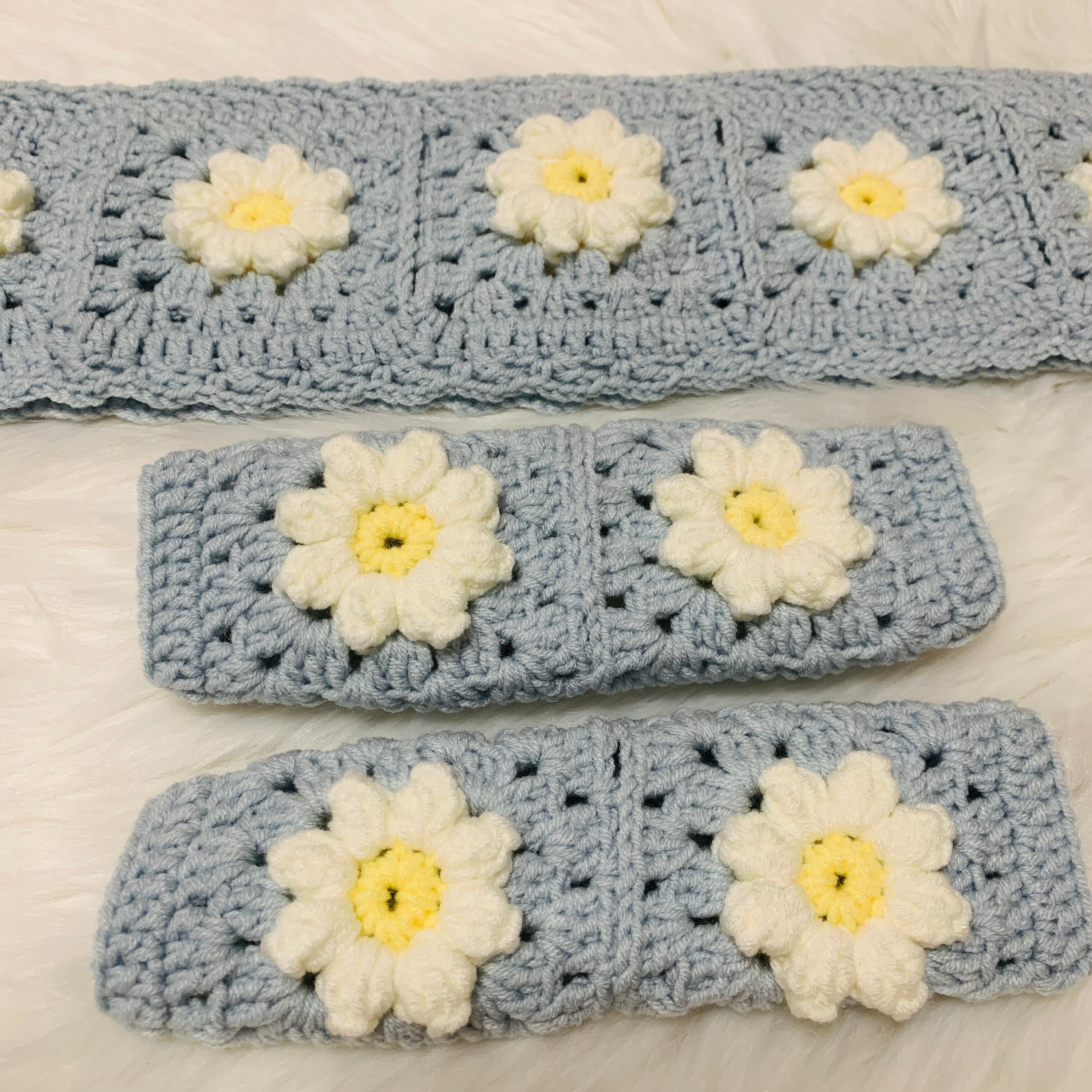 Lenkradhülle für Damen, Gehäkelte Daisy Blumen Sicherheitsgurthülle, AutoZubehör Dekoration