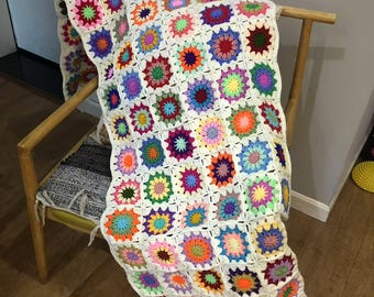 Handmade Crochet Patchwork Blanket Shawl, Granny Square Crochet Wrap, Cozy Boho Shoulder Blanket, Versatile Handmade Gift