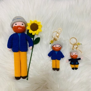 Vincent Inspired crochet Van Gogh amigurumi doll sunflower Gift handmade flower