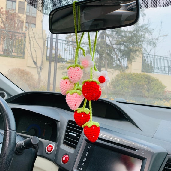 Cute Strawberry Flower Car Accessories Mirror Hanging Charm Decor Fruit  Teens Interior Rear View Mirror for Women -  Sweden