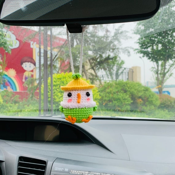 Brown small chicken crochet cute car accessory, rear view mirror