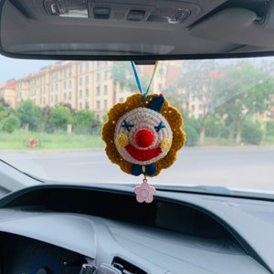 Cute Car Mirror Hanging Accessories for Women Interior Rear View Mirror clown flower amigurumi Car Accessories Crochet Toy