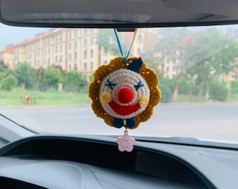 Cute Car Mirror Hanging Accessories for Women Interior Rear View Mirror clown flower amigurumi Car Accessories Crochet Toy