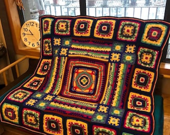 Handmade Pirot Style Crochet Blanket, Serbian Folk Pattern Afghan, Traditional Balkan Crochet Throw, Custom Ethnic Home Decor