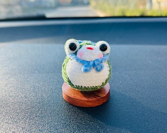 Handmade crochet Cute Frog Car Accessories, sunflower car Dashboard Decor for women Car interior decoration