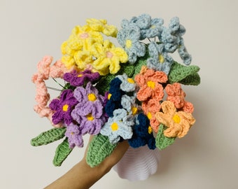 Gehaakte bloemen, vergeet-mij-niet bloemornamenten, een bos bloemen Jubileumboeket Cadeau voor haar