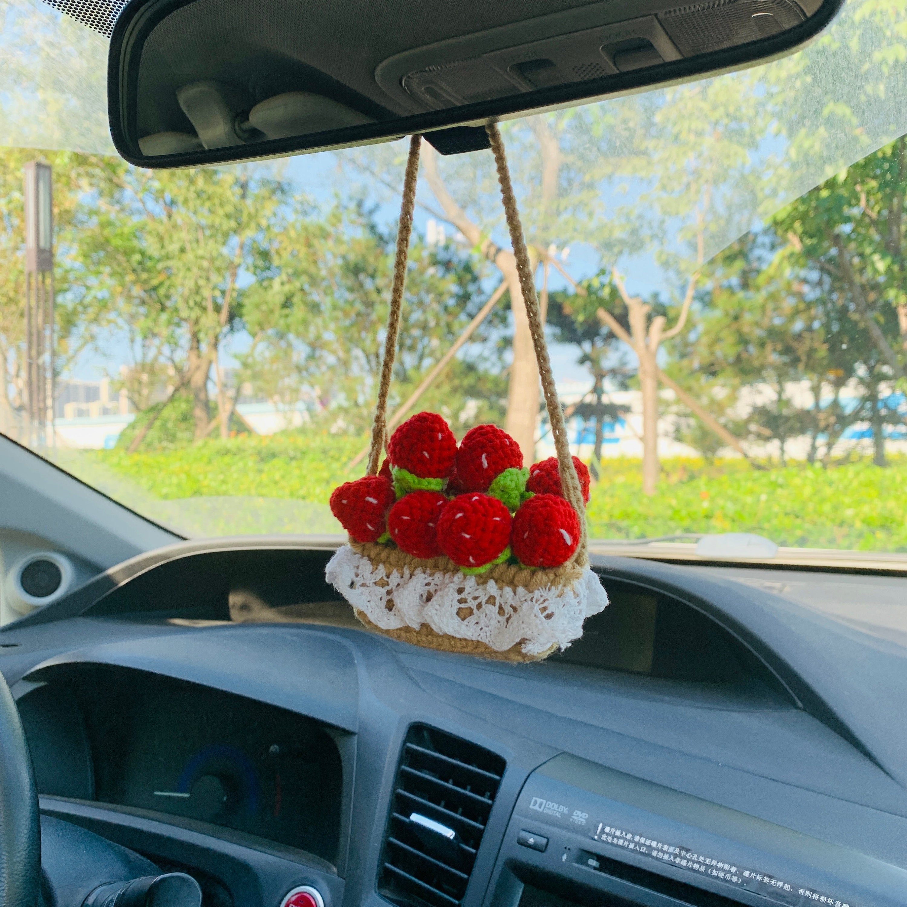 Cute Car Mirror Hanging Mini Strawberry Flower Interior Rear Etsy