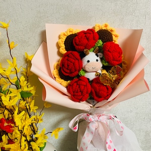 Crochet sunflower rose Banquet, handmade Flower for Mother, Mother&#39;s Day Gift, Wedding Flowers, Bridal Flowers, Graduation Gift