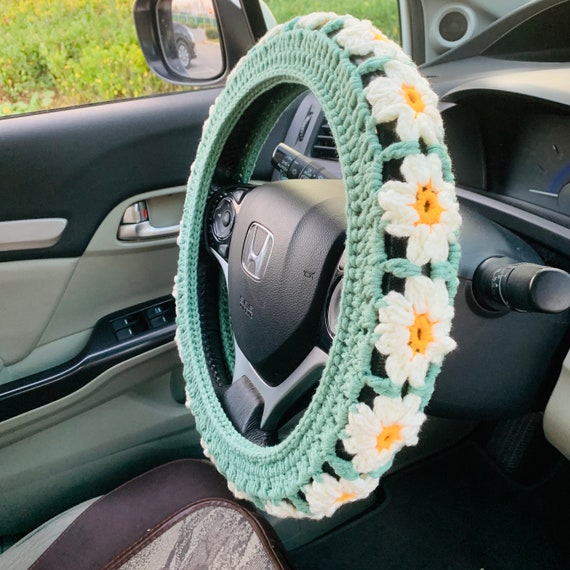 Crochet Galsang Flower Car Steering Wheel Covers Universal 14-15 inch for  Women