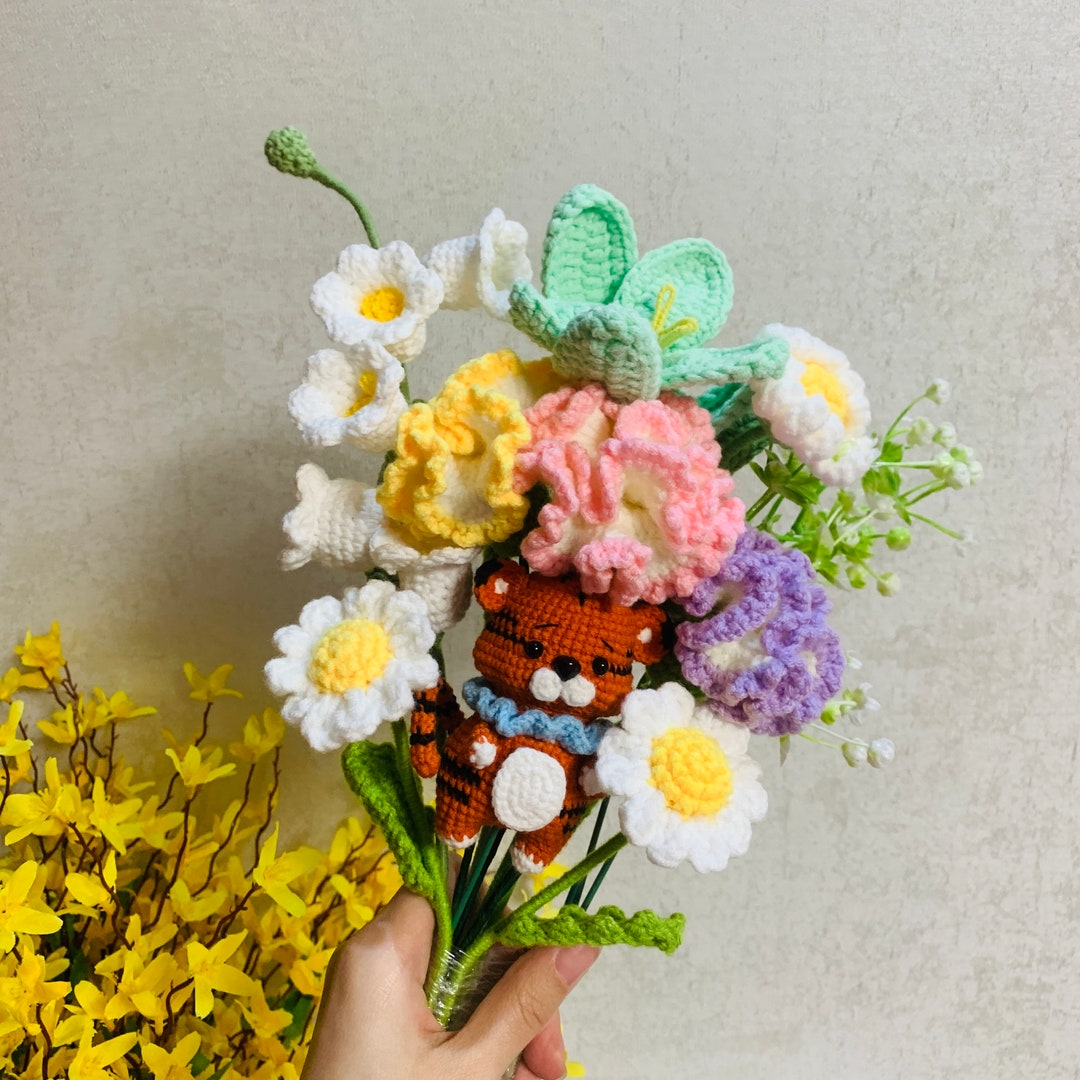 CrochFlower Crochet Flowers Bouquet, a Bunch of Tulip Daisy, Anniversa