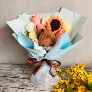 Häkelblumen, Capybara Sonnenblume Tulip Daisy Ornamente, niedlich Ein paar Blumen Jubiläum Bouquet Geschenk für ihre Blumen Ornamente