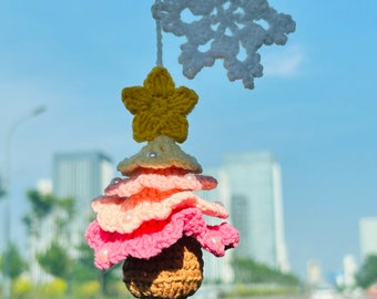 Cute Christmas tree Crochet Car Mirror Hanging Accessories for Women Teens Interior Rear View Mirror animal Charm Decor