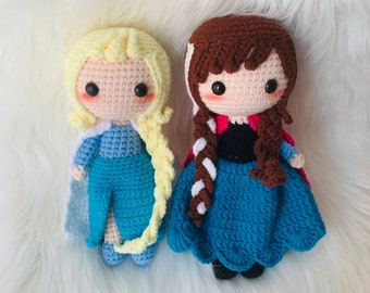 Crochet Elsa Anna Princess Doll, Disney Inspired ice Princess Amigurumi Doll Gift
