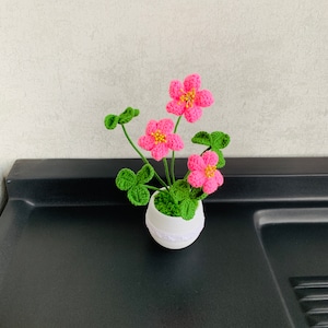 手作りのかぎ針編みの花、幸運のクローバーの花飾り、工芸品のかわいいあみぐるみの彼女への新築祝いの贈り物