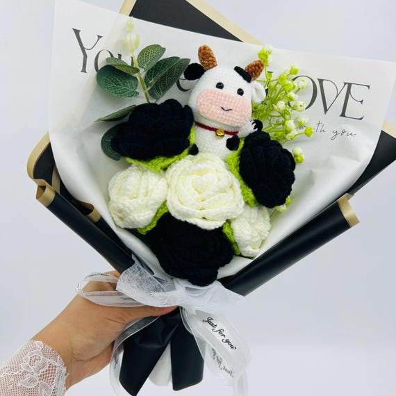 Crochet Rose Black White Cow Banquet, Handmade Flower for Mother, Friend Thanksgiving Wedding Bridal Flowers, Graduation Fake Flower - Etsy Crochet Rose Black White Cow Banquet, Handmade Flower for Mother, Friend Thanksgiving Wedding Bridal Flowers, Graduation Fake Flower - Etsy