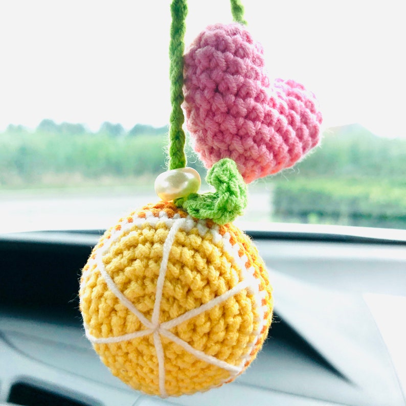 Cute Car Mirror Hanging Orange Heart Love Fruit Car Interior Rear View