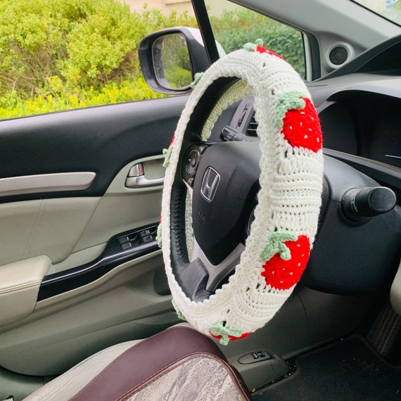 Strawberry Crochet Car Steering Wheel Coverstrawberry Safety 