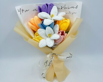 Crochet Flowers,  Colorful Tulip Ornaments, Cute A bunch of flower Anniversary bouquet Gift for her flower ornaments