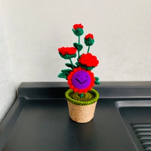 手作りのかぎ針編みの花、ひまわりのバラの花飾り、トゥルヌソルの鉢植えの装飾品、工芸品、家の装飾、母親への彼女への贈り物