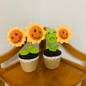 手編みのひまわり、トゥルヌソル、ピーシューター、鉢植えの飾り、スマイリーフェイス、花、ギフト、編みぐるみ、工芸品、手工芸品、家の装飾
