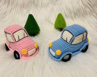 Adorables décorations de voiture Beetle au crochet avec arbres, décoration d'intérieur en aimigurumi, décoration de table cadeau tendance