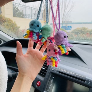 Leuke kwal octopus Auto-accessoires Spiegel Opknoping Charm Fruit Decor Tieners Interieur Achteruitkijkspiegel voor vrouwen
