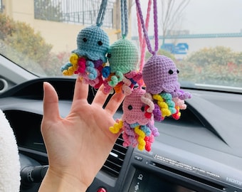 Cute jellyfish octopus Car Accessories Mirror Hanging Charm Fruit Decor Teens Interior Rear View Mirror for Women