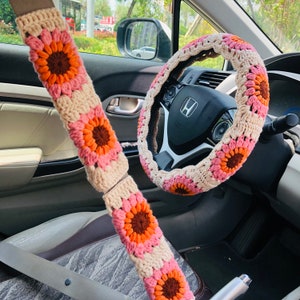 Coprivolante per donna, Copri cintura di sicurezza con fiori vintage all'uncinetto, Decorazioni per accessori auto