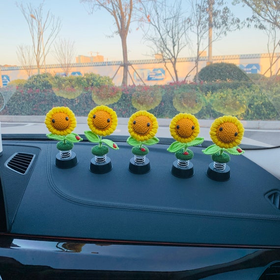 Tournesol au crochet fait main accessoires de voiture smiley jolie