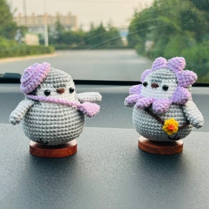 Handmade crochet Cute Purple Penguin Car Accessories, sunflower car Dashboard Decor for women