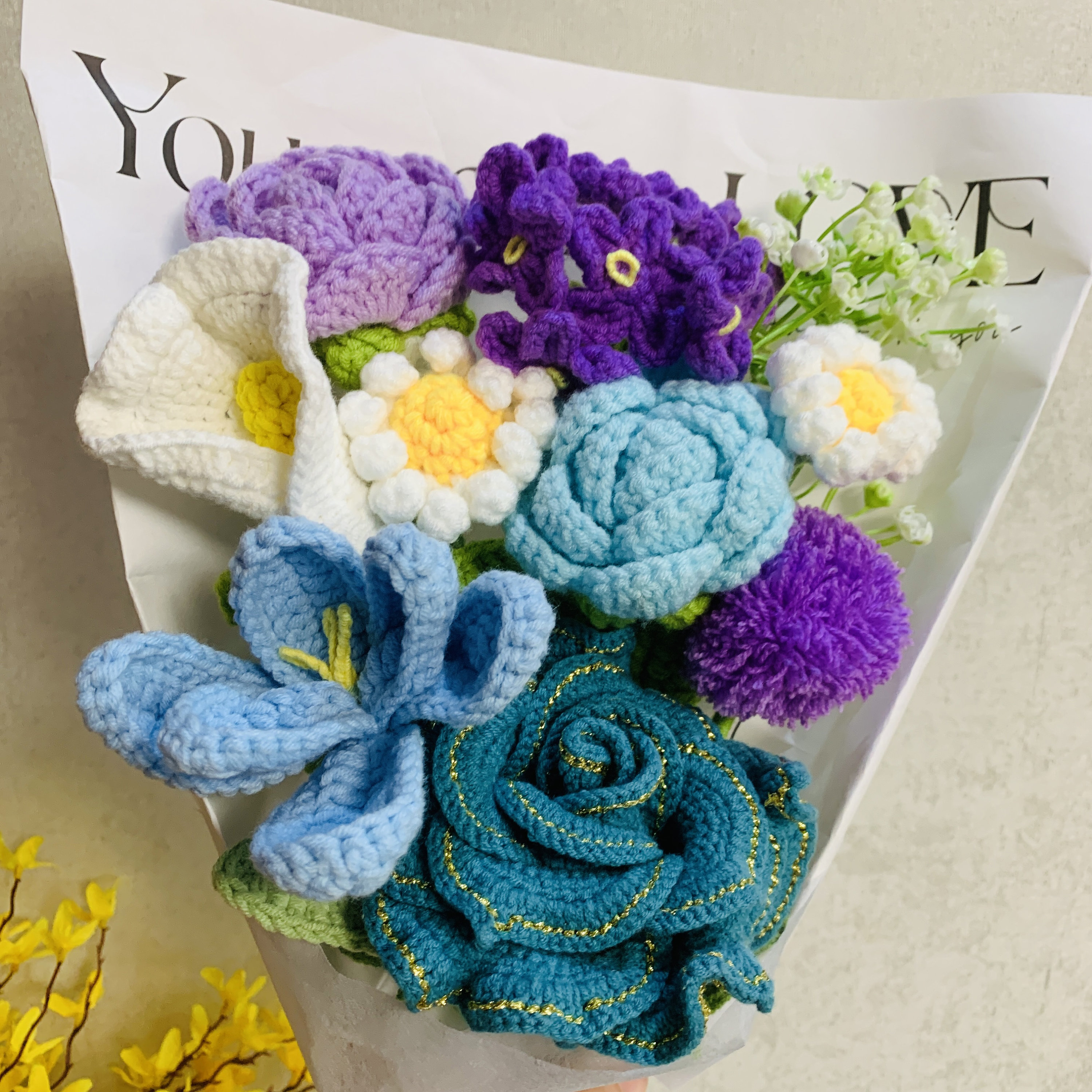 Crochet Flowers Cute Rose Tulip Daisy Flower Ornaments Knitting A