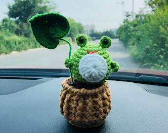 Handmade Crochet Frog Car Accessories, Car Dashboard Decor Home Ornaments for women