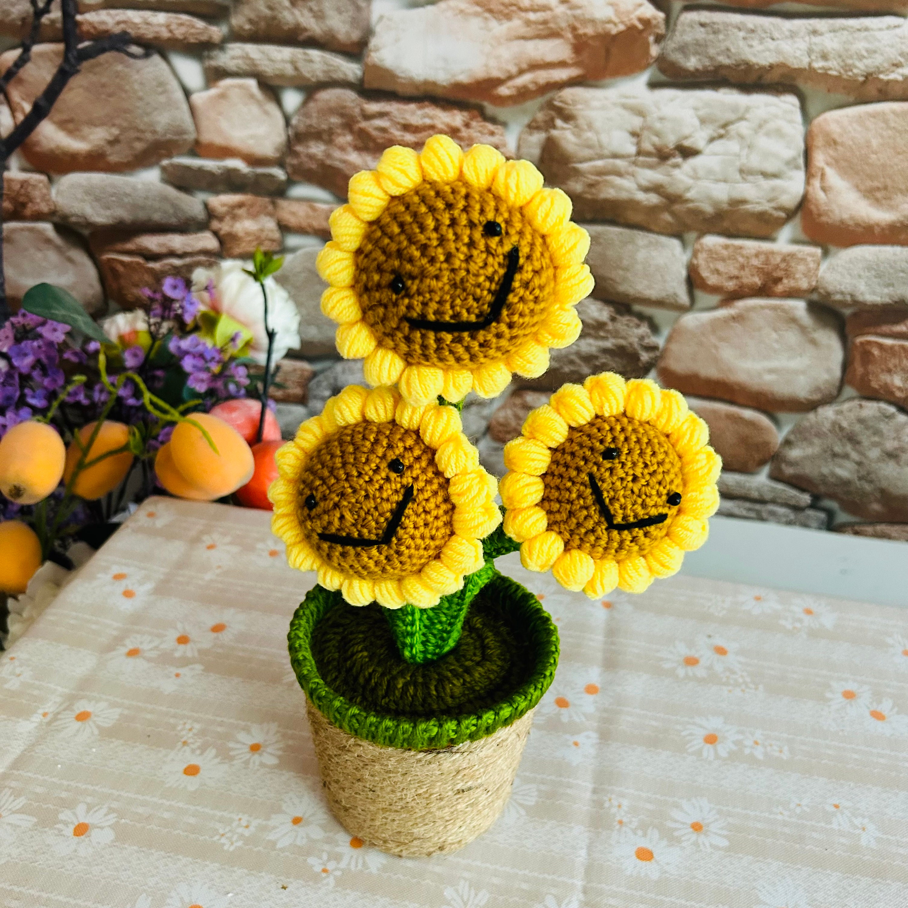 Handgefertigte gestrickte Sonnenblumen-Autozubehör, Sonnenblumen