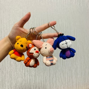Gehaakte Winnie de Poeh-set: Poeh en tijger big Iejoor handgemaakte schattige amigurumi-pop cadeau speelgoed sleutelhanger