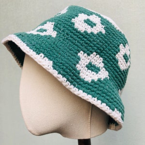 Crochet Hat, Green flower bucket Hat, Handmade Knitted Hat