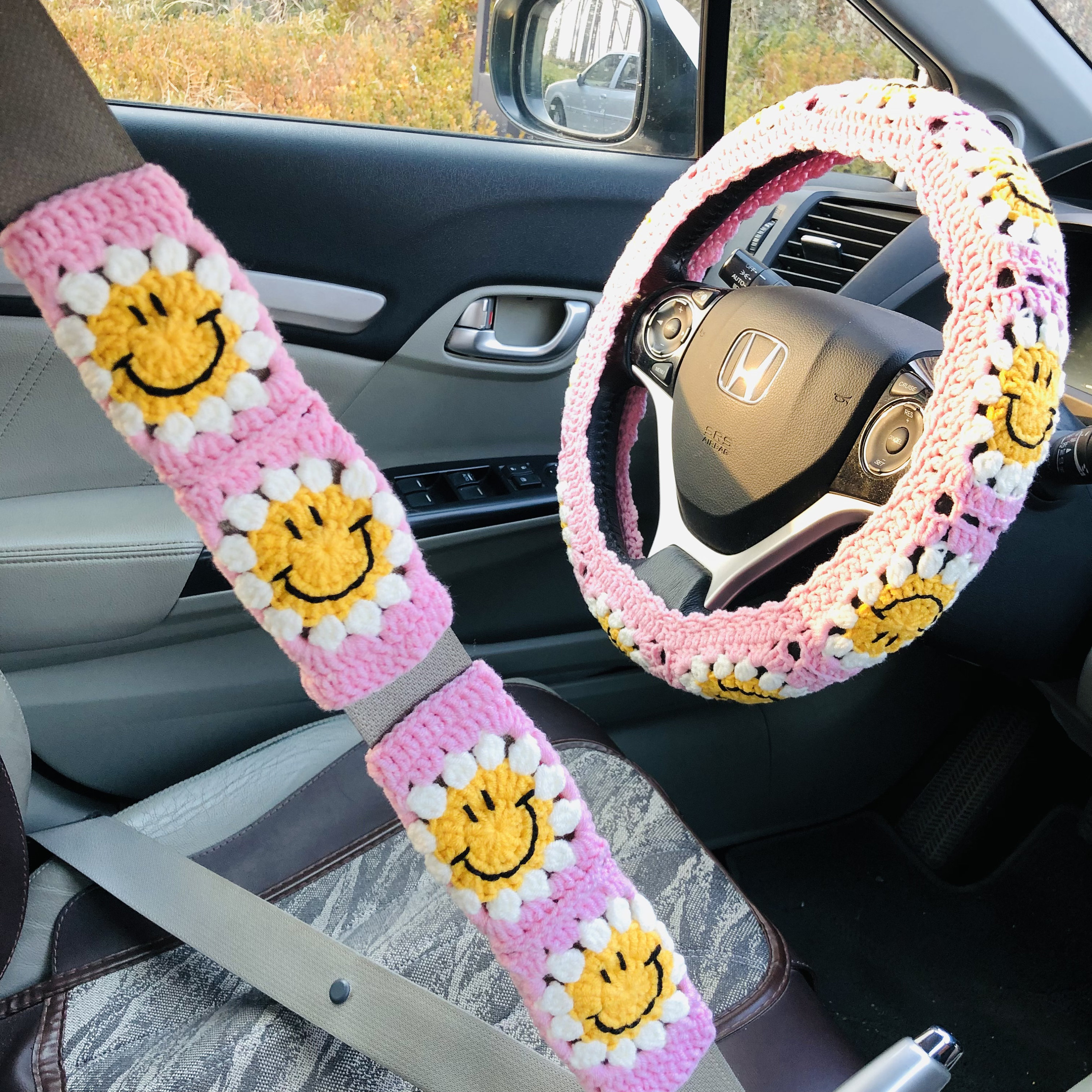Housse de volant pour femme, couverture de ceinture de sécurité en forme de  fleur de fruits orange au Crochet, décorations d'accessoires de voiture -   Canada