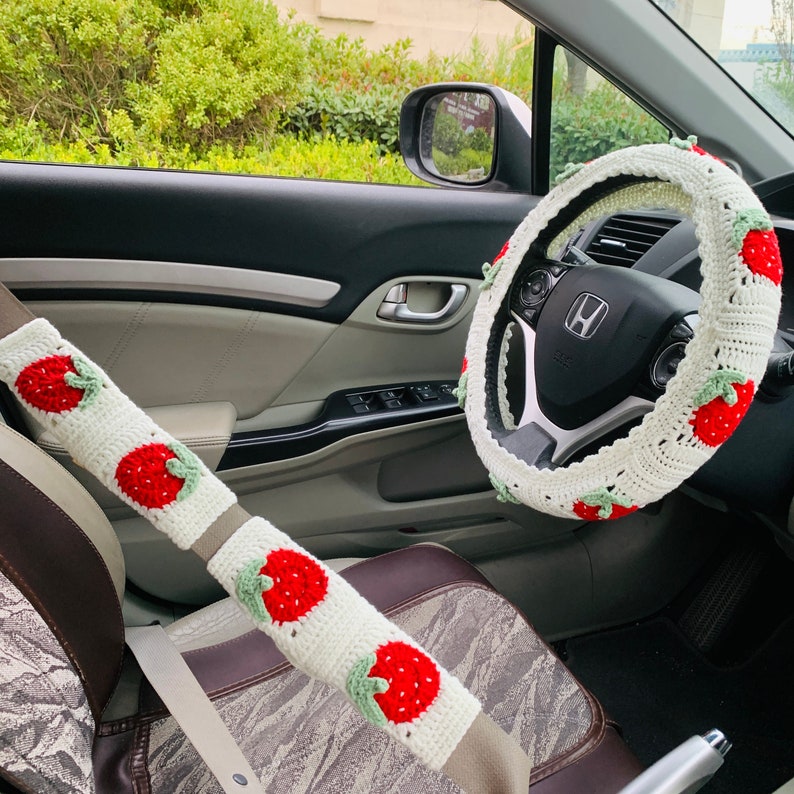 Steering Wheel Cover for Women Crochet Cute Strawberry Flower Etsy