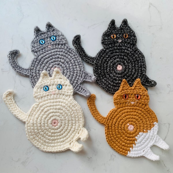 Coaster Fat cat face Coaster, Crochet coaster for gift cat lovers cup mat home decor