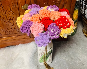 Crochet flowers,  Carnation flower ornaments,  A bunch of flower Artificial flower immortal flower Gift for her
