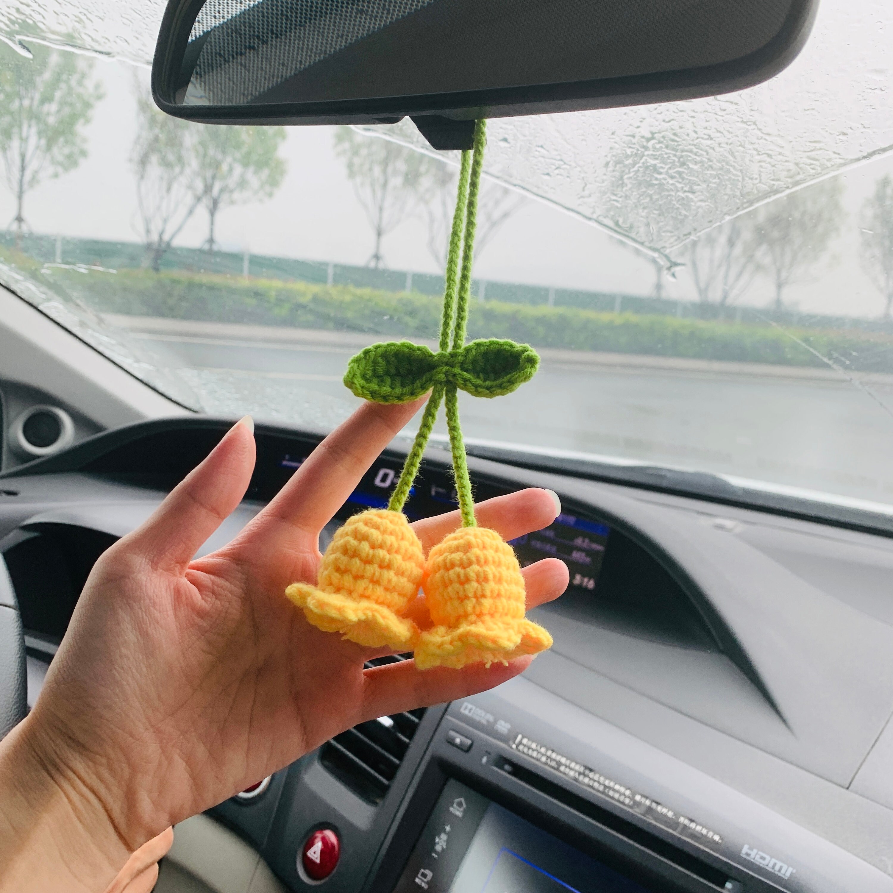 Cute Car Mirror Hanging Lily of the valley Flower Interior Rear View Mirror  Flower Car Accessories Crochet Kawaii Toy Gift - AliExpress