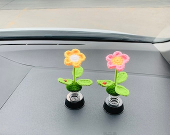 Leuke bloem auto-accessoires, gehaakte roze gele bloem auto Dashboard Decor voor vrouwen statement Home decor Gift