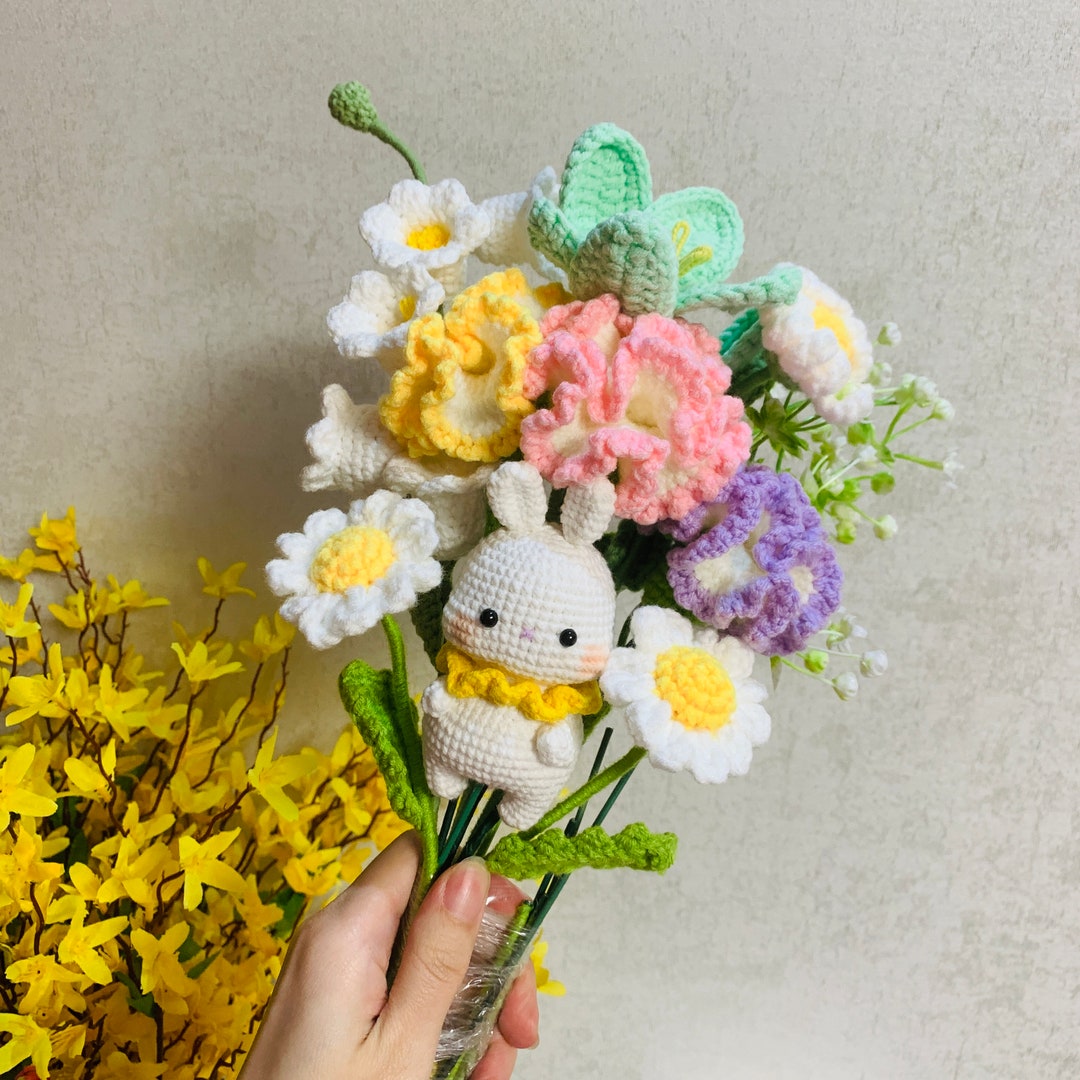 Crochet Flowers Animals Rabbit Bunny Tulip Daisy Carnation Ornaments ...