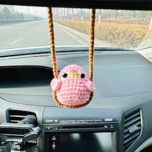 Cute Swing penguin Crochet Car Mirror Hanging Accessories for Women Teens Interior Rear View Mirror animal Charm Decor