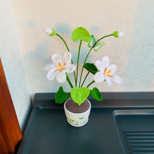 手作りかぎ針編みのかわいい桐の木の花の鉢植えの装飾品工芸品手工芸品家の装飾アミグルミ彼女への贈り物