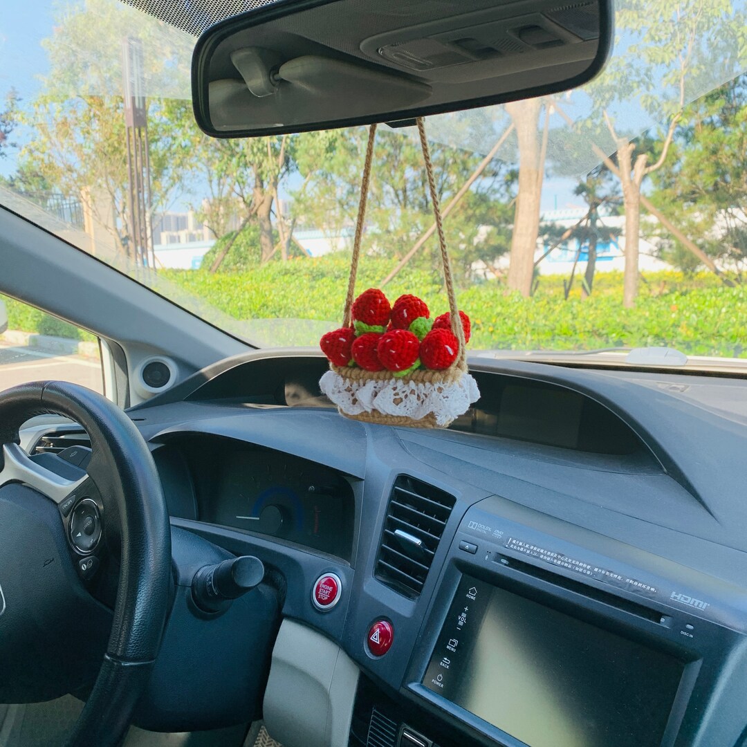 Cute Car Mirror Hanging Mini Strawberry Flower Interior Rear View