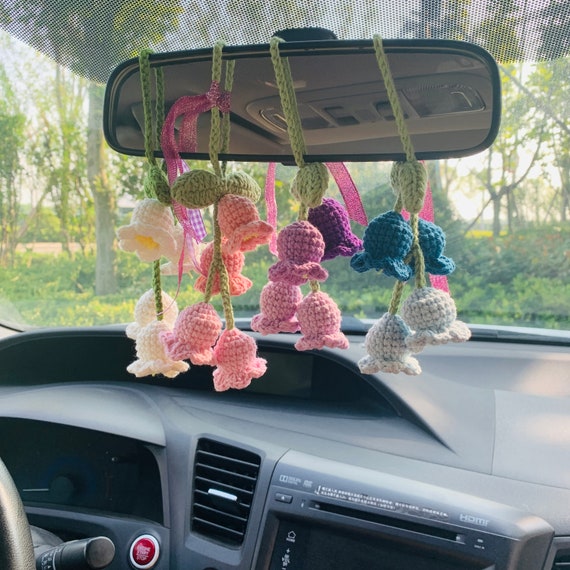 Mignon muguet fleur miroir de voiture breloque suspendue décor de fruits  adolescents rétroviseur intérieur accessoires de voiture pour femmes -   France