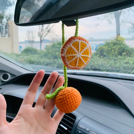 Cute Car Mirror Hanging Orange Fruit Car Interior Rear View Mirror Flower Car  Accessories Crochet Gift for Car 