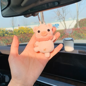 Ballet dancing pig Crochet Car Mirror Hanging Accessories for Women Teens Interior Rear View Mirror animal Charm Decor