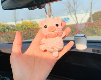 Ballet dancing pig Crochet Car Mirror Hanging Accessories for Women Teens Interior Rear View Mirror animal Charm Decor