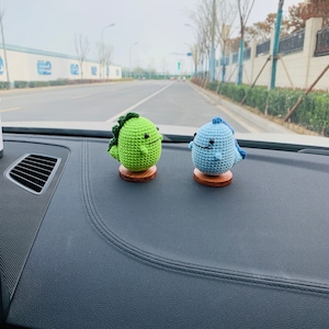 Handmade crochet Cute green dinosaurCar Accessories, sunflower car Dashboard Decor for women